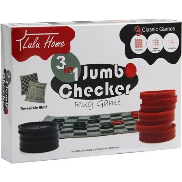 Home Jumbo Checkers, Giant 3-in-1 Checkers Game Rug Board Game Set, 2 Players - Picture 6 of 8